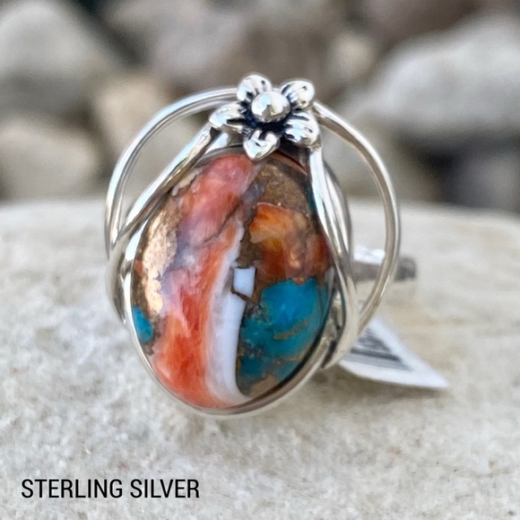 Jewelry - Spiny Oyster Turquoise Sterling Silver Ring Size 7 3/4